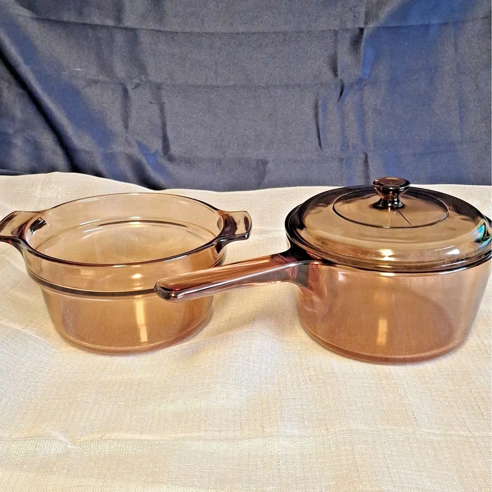 Visions Ware Corning 1.5 L Glass Double Boiler V-20-B Sauce Pan Pot Amber France